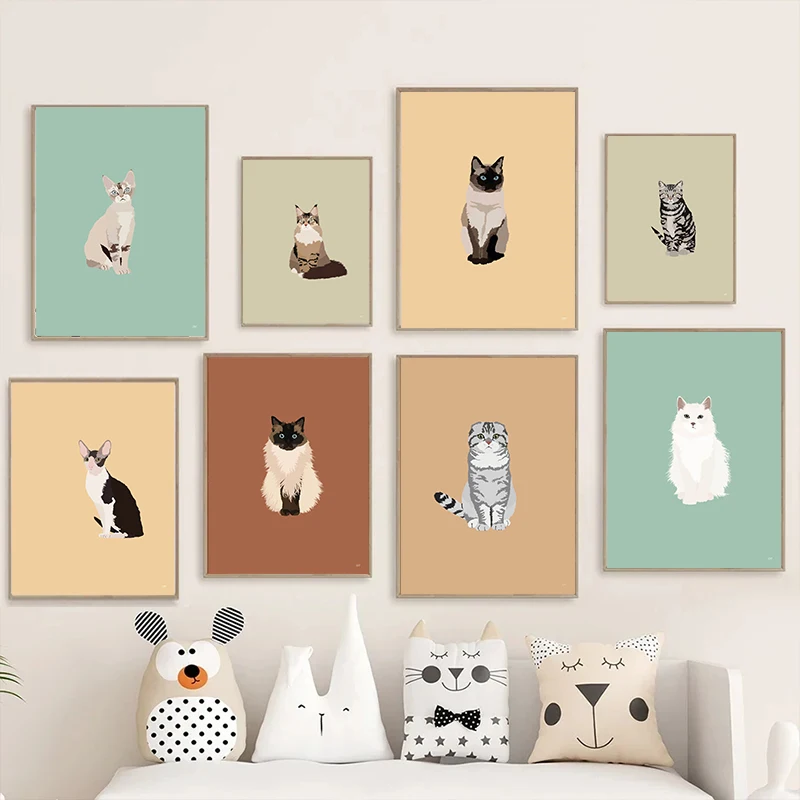 Home Decor Minimal - Pôsteres de Gatos Siamêsos, Sphynx e