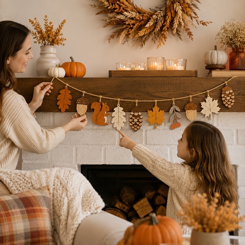 Home Decor Garland - Guirlanda de Madeira de Outono com