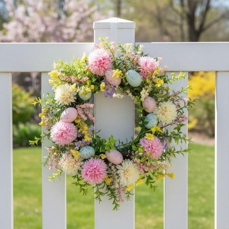Home Decor Garland - QX2E Coroa Decorativa Páscoa Elegante Coloridos
