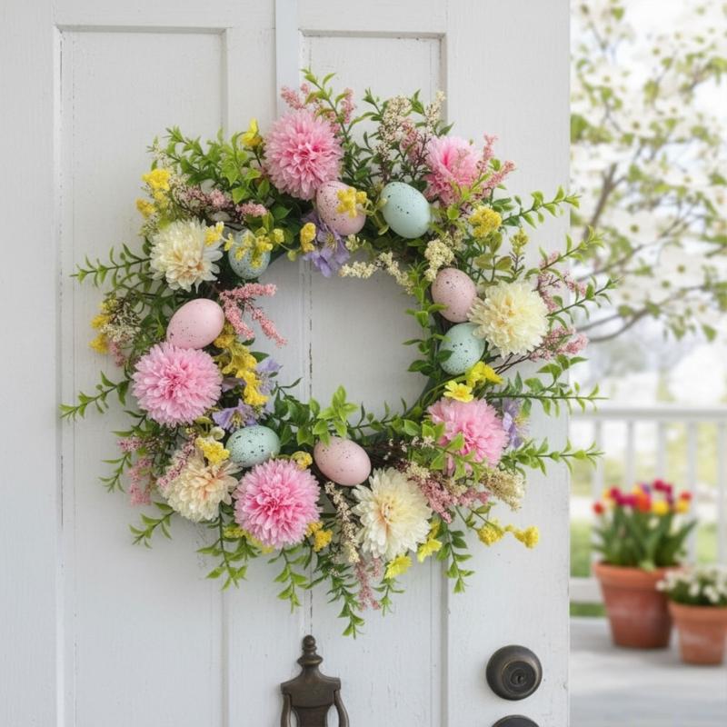 QX2E Coroa Decorativa Páscoa E - Home Decor Garland avaliação e preço